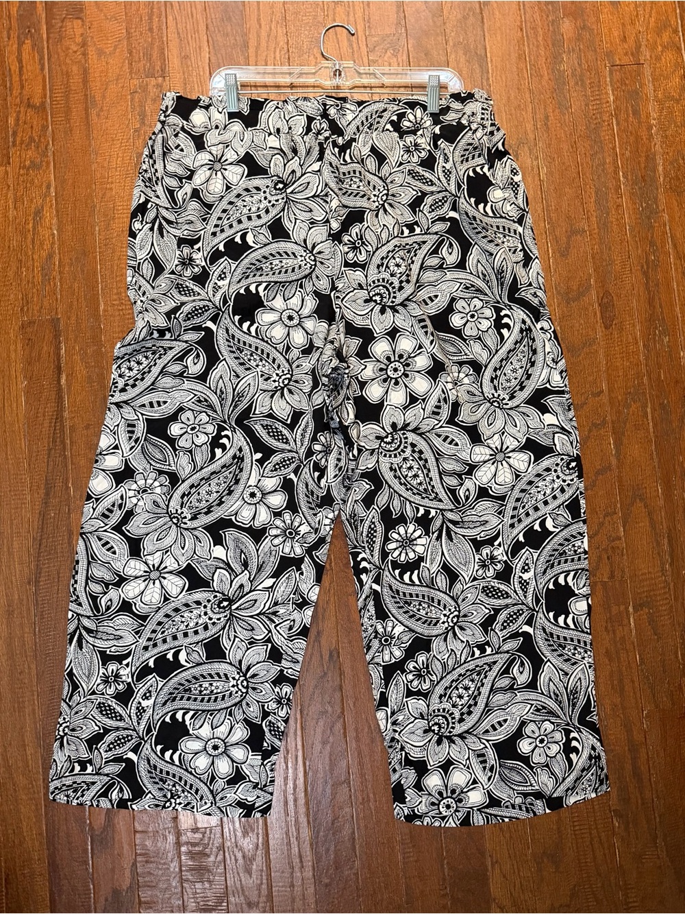 Talbots Rayon Black & White Floral Paisley Wide Leg Pants size XL